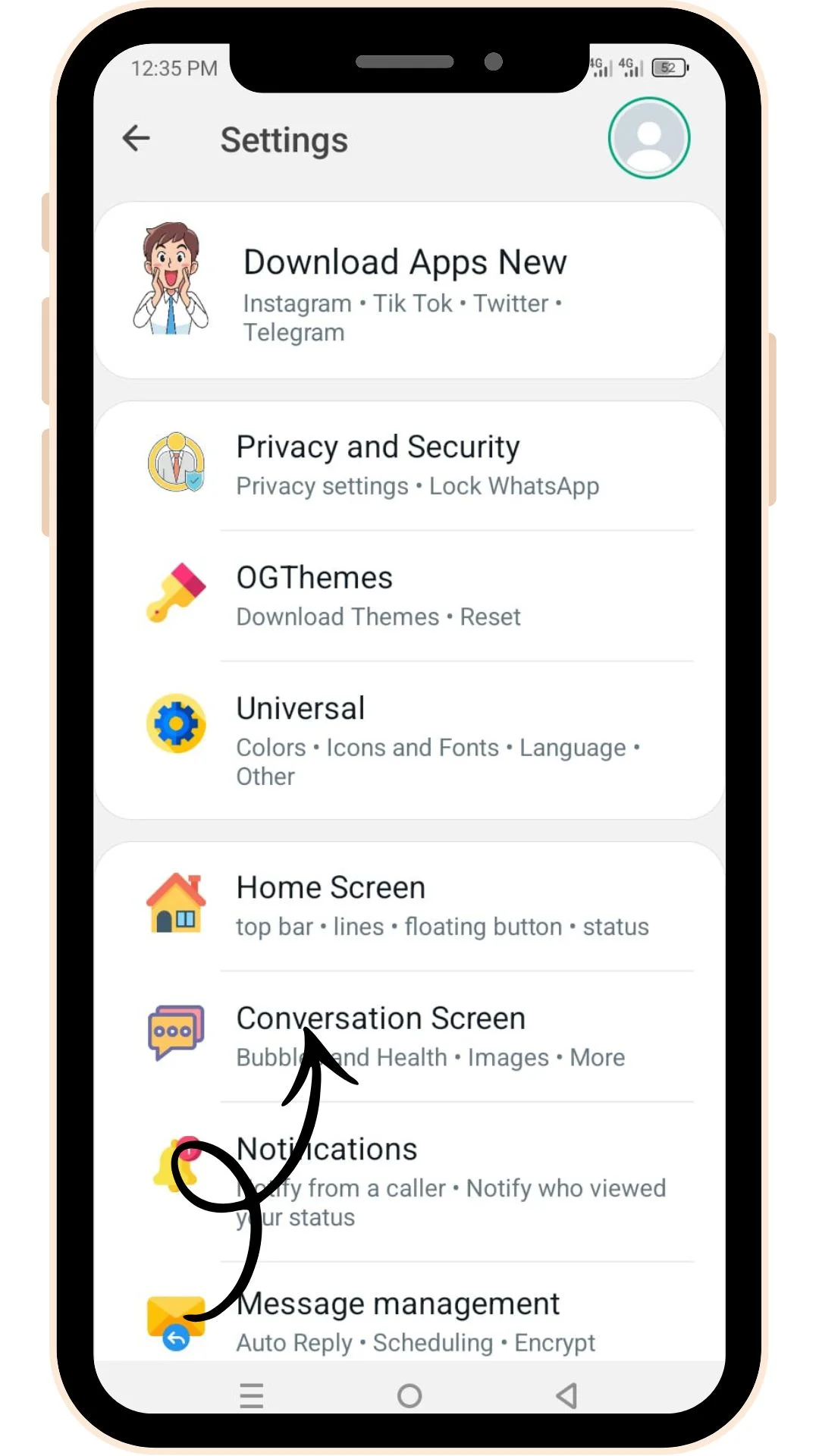 chat screen customization with whatsapp plus pro