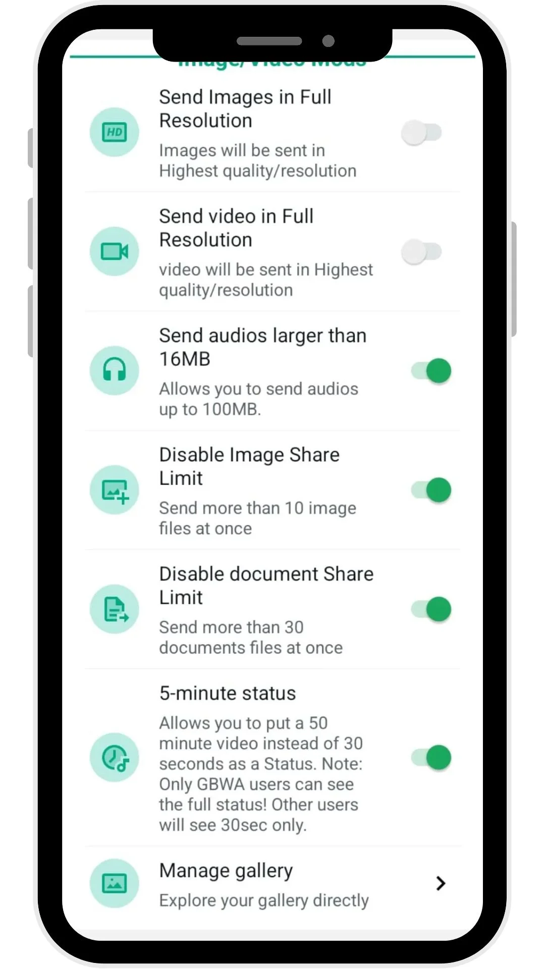 gb whatsapp plus increase media sharing limits screenshot