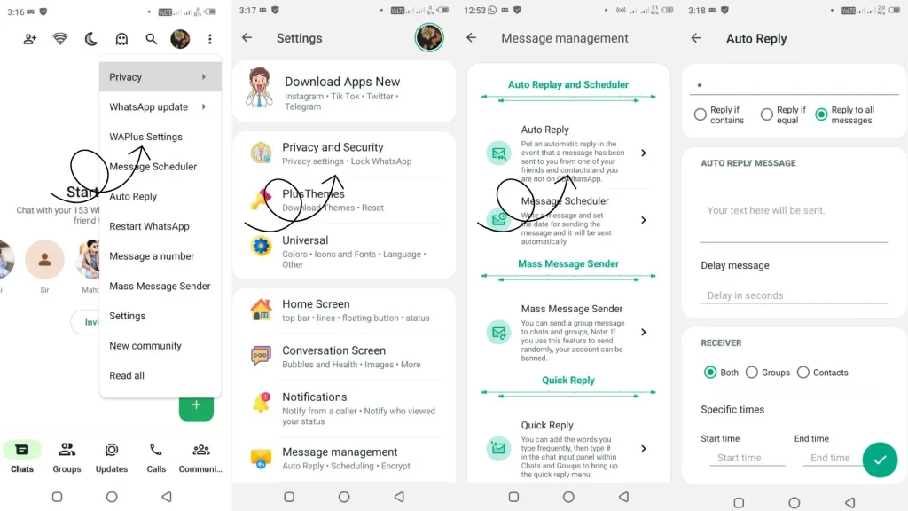how to use auto reply feature in whatsapp plus