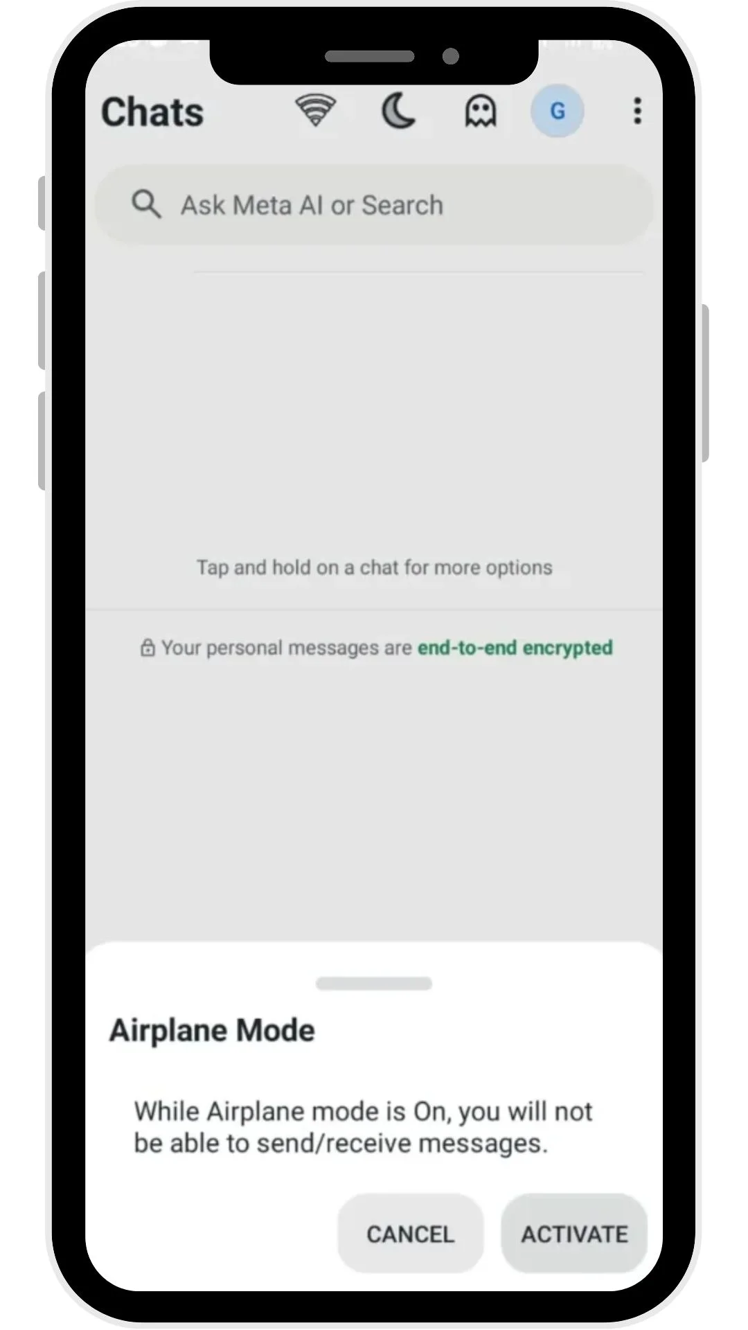 whatsapp plus airplan mode feature screenshot
