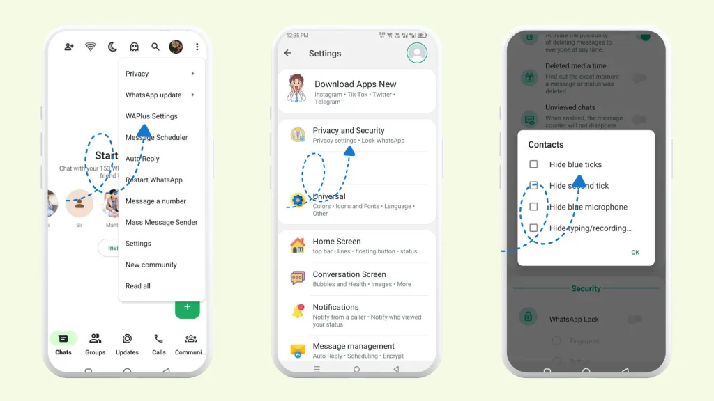 How To Hide Blue Ticks in WhatsApp Plus Easily 2 How to use hide blue ticks in whatsapp plus